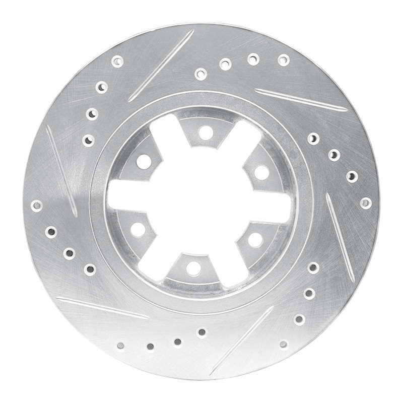 Nissan D21 Hardbody Pickup Brake Rotor (1) - Front Right - R1 Concepts - Drilled & Slotted - Silver - `85-`12